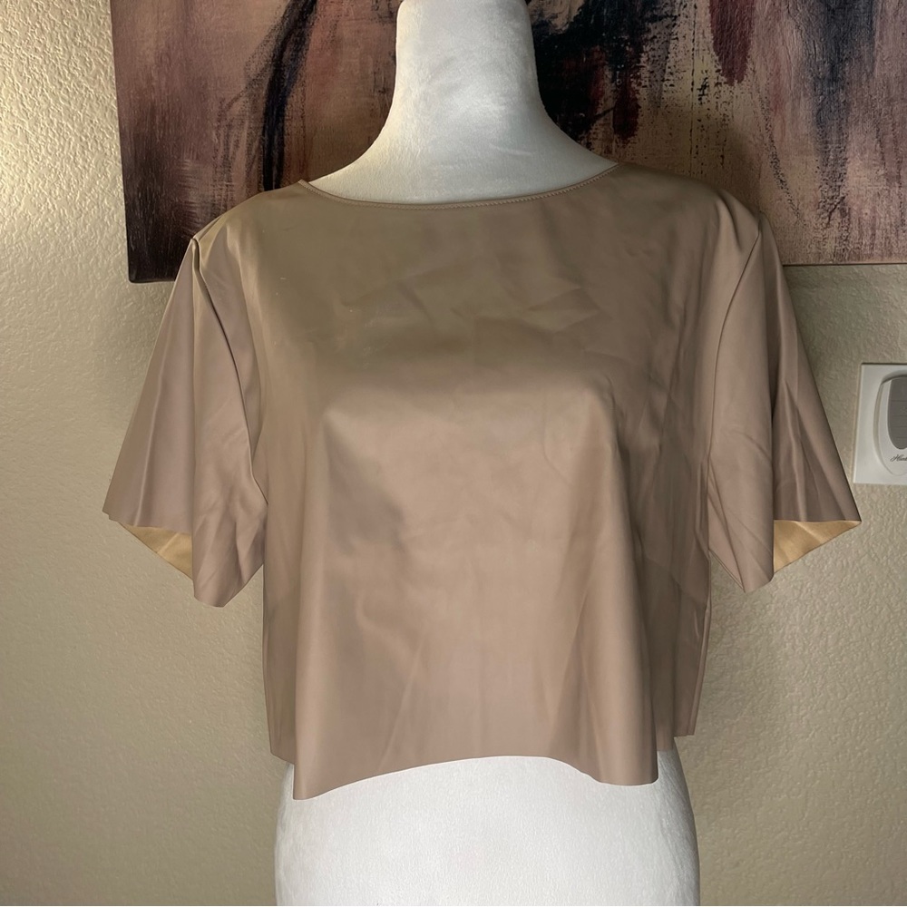 Faux Leather Top/Blouse Beige, Size Large